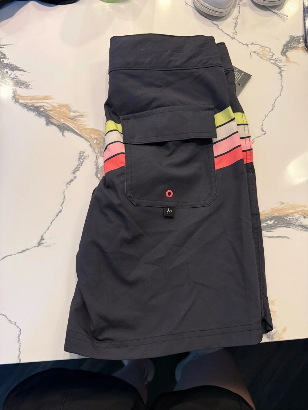 art class Boys Black Swim Trunks with Neon Stripe Accents